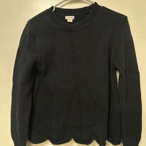 J. Crew Navy Scalloped Hem Crewneck Sweater